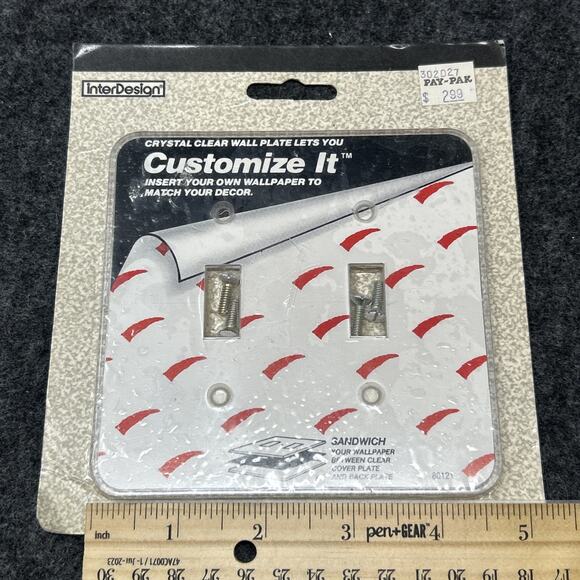 NOS Vtg 1989 InterDesign Customize It Clear Light Switch Wall Plate Wallpaper - Picture 2 of 6